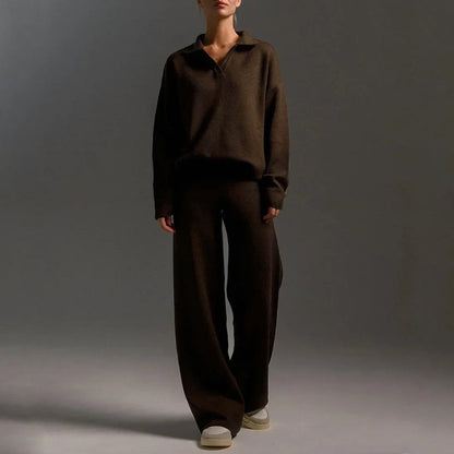 Soft V-Neck Sweater and Loose Fit Pants Set for Women