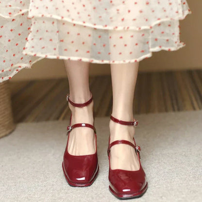 Elegant Low Heel Ankle Strap Shoes