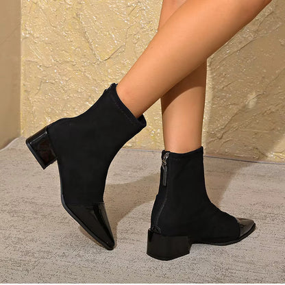 Ladies High Heel Ankle Boots with Block Heel and Zip Back