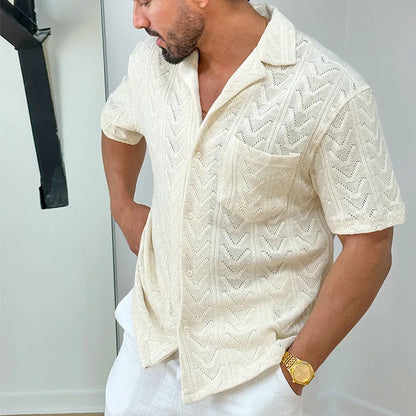 Casual Men's Short Sleeve Knit Shirt with Pocket