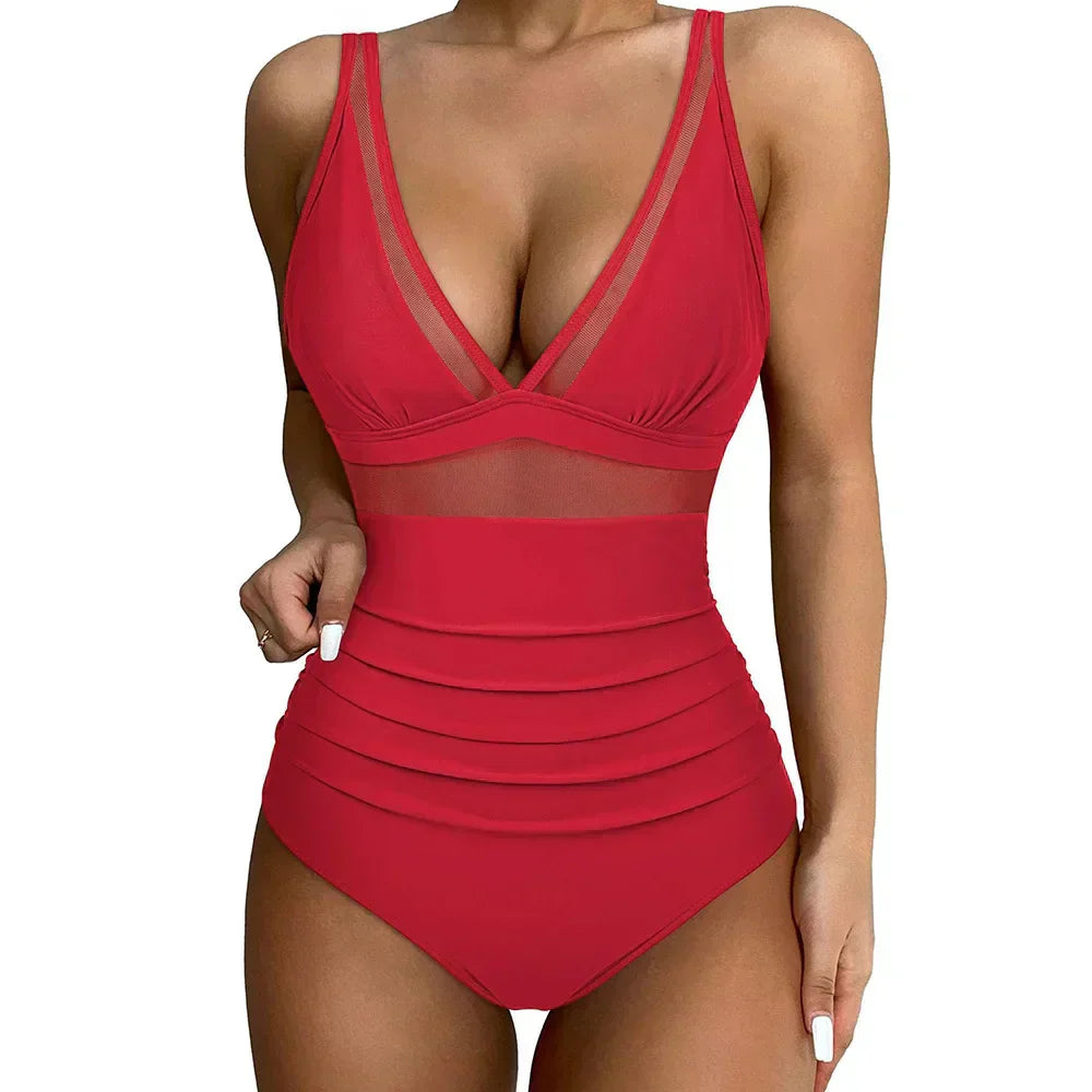 Women's Slimming Swimsuit with Mesh Panels and High Legs - Nocini