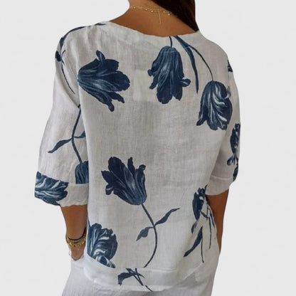 Elegant Flower Print Women's Party Blouse