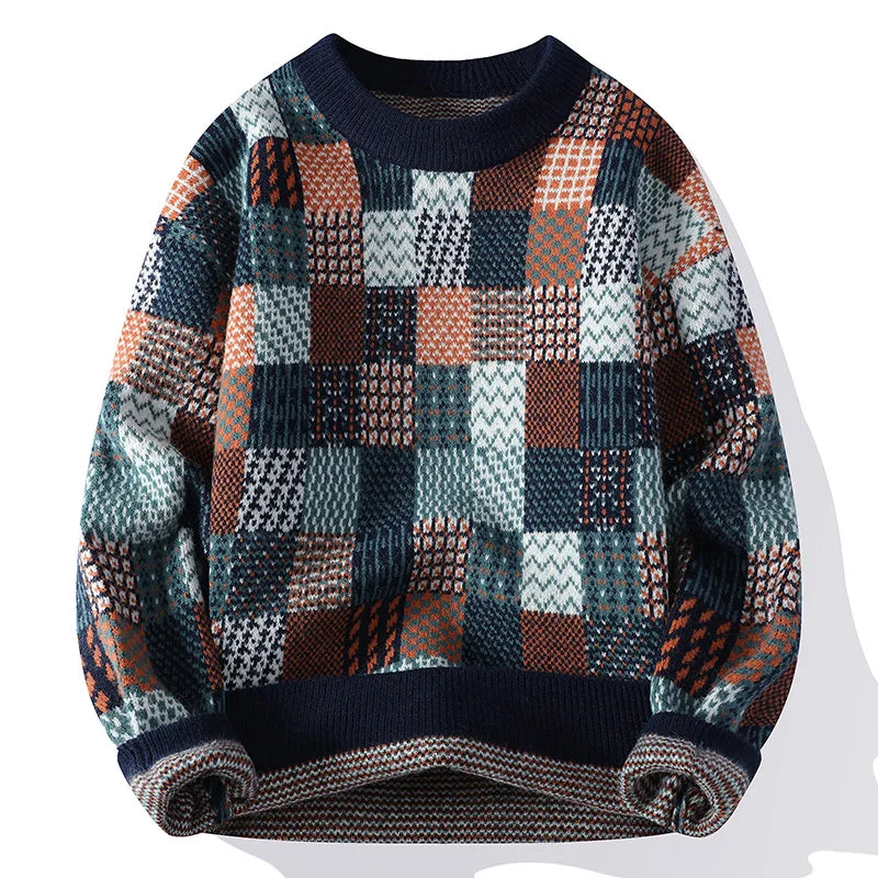 Casual Oversized Patchwork Crew Sweater - Nocini