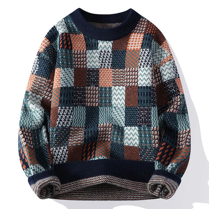 Casual Oversized Patchwork Crew Sweater - Nocini