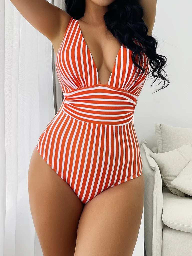 Classic Stripe Swimwear for Women with Slimming Fit