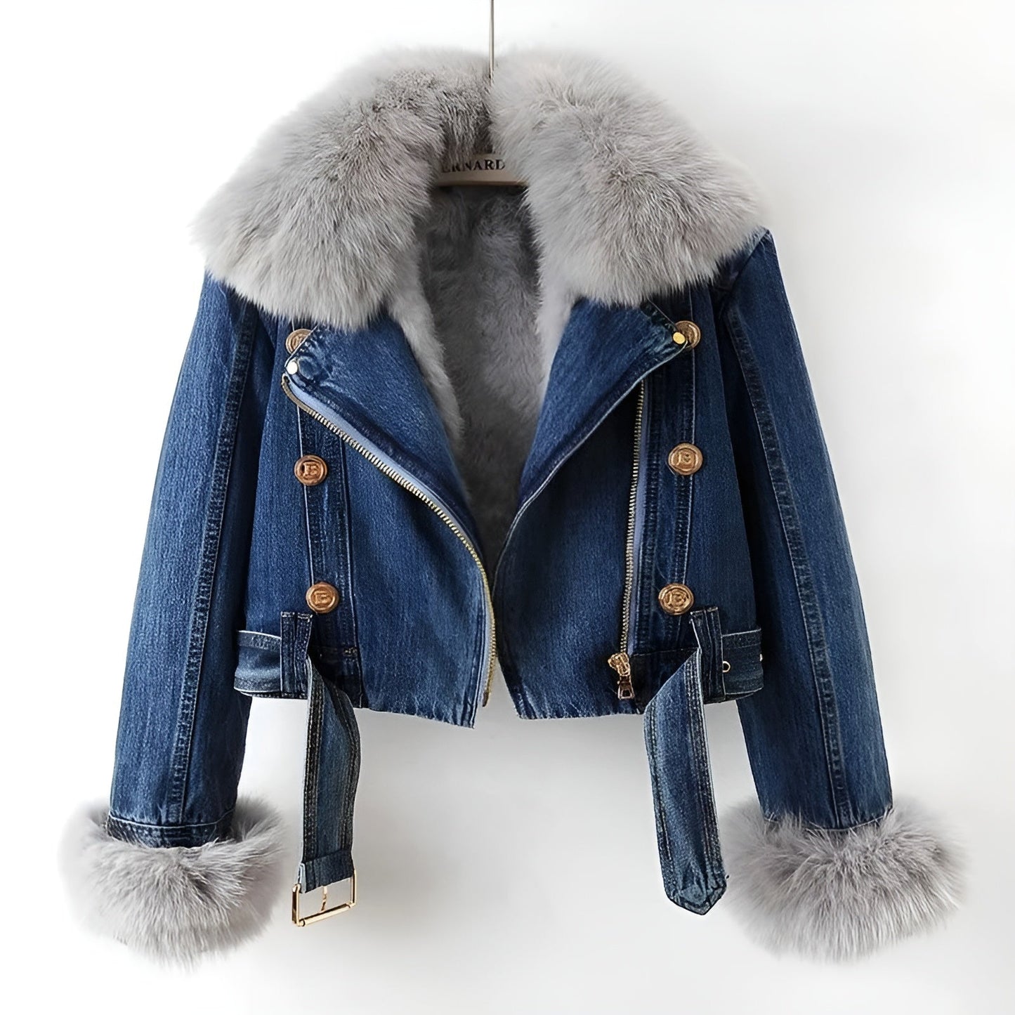 Luxury Faux Fur Denim Coat