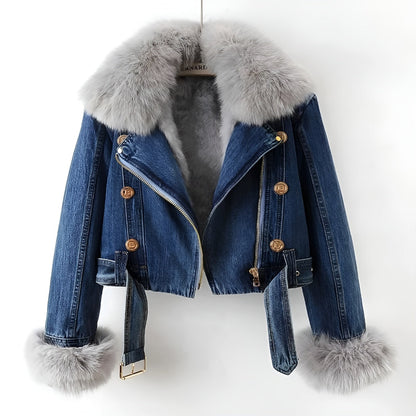 Luxury Faux Fur Denim Coat
