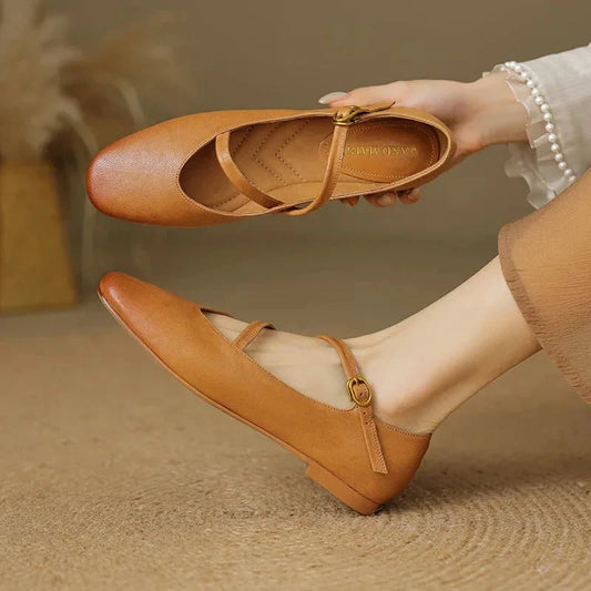 Comfortable Round Toe Strap Ballet Flats for Women - Nocini
