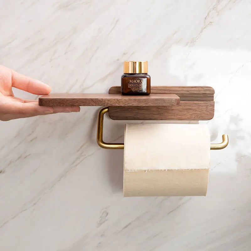 Luxury Wooden Toilet Paper Holder with Storage Shelf - Nocini