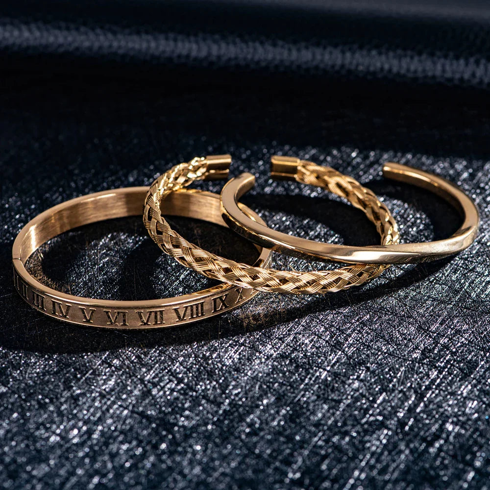 Personalized Roman Numeral Cuff Bracelet Set