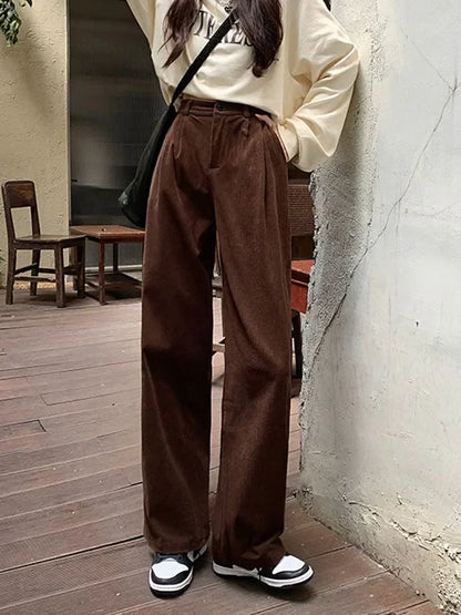 Comfortable High Waist Corduroy Pants for Women - Nocini