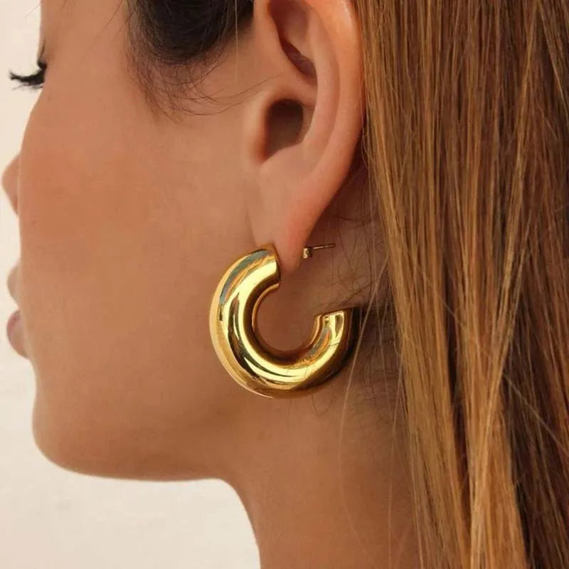 Large Gold Thick Hoop Earrings - Nocini