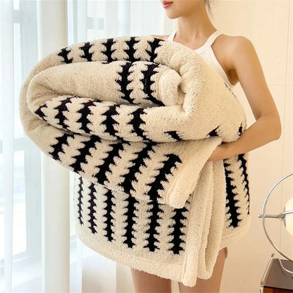 Contemporary Flannel Blanket With Plush Sherpa Fleece