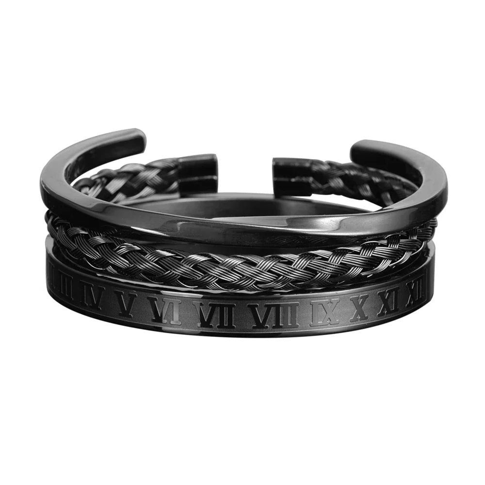 Personalized Roman Numeral Cuff Bracelet Set