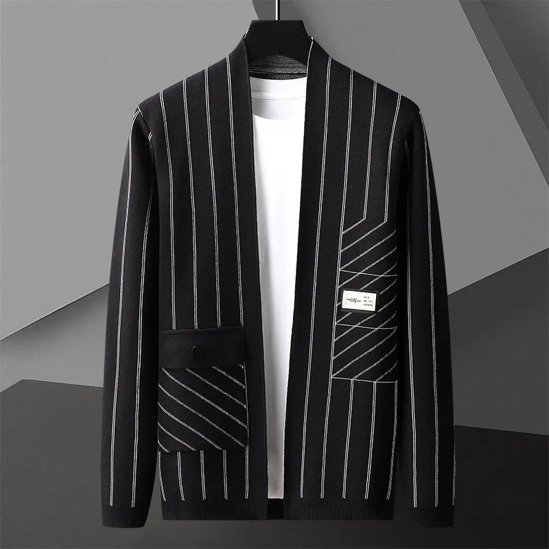 Casual Striped Cardigan with Pocket Details - Nocini