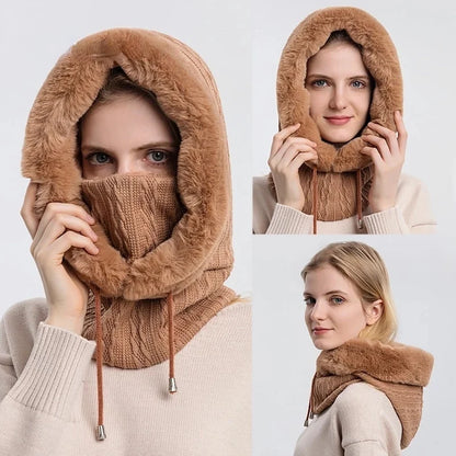 Warm Cable Knit Face Mask | Soft Fur Trim Balaclava