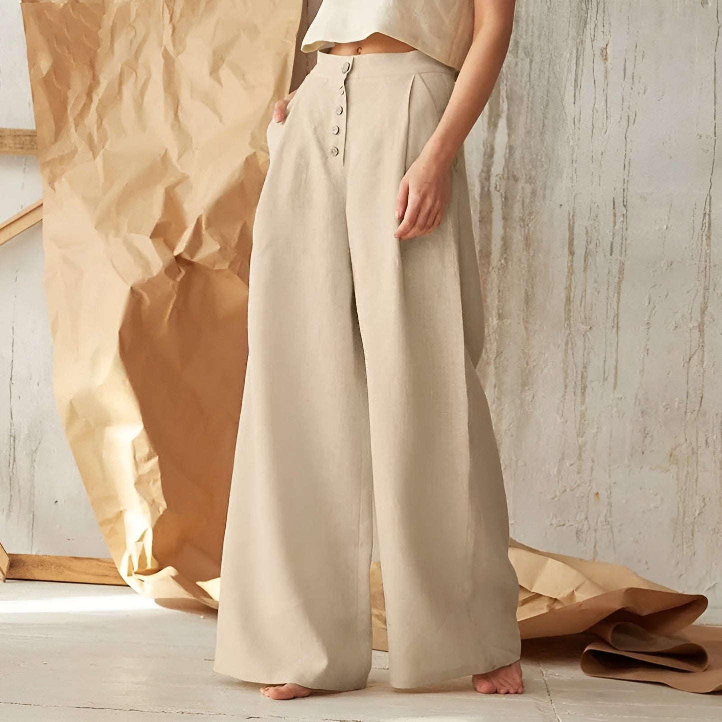 Green High-Waisted Wide Leg Pants