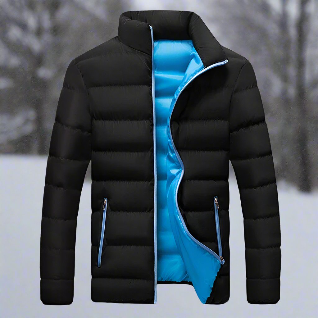 Waterproof Men's Puffer Coat with High Collar Zipper
