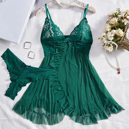 Ladies Soft Lace Trim Pajama Set