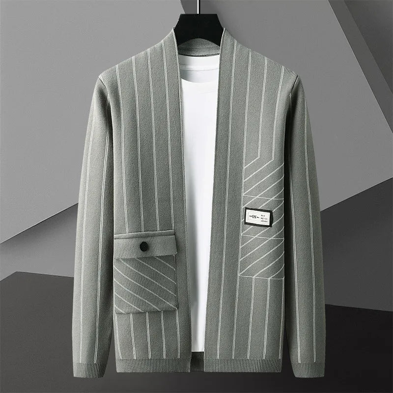 Casual Striped Cardigan with Pocket Details