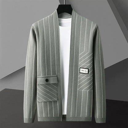 Casual Striped Cardigan with Pocket Details