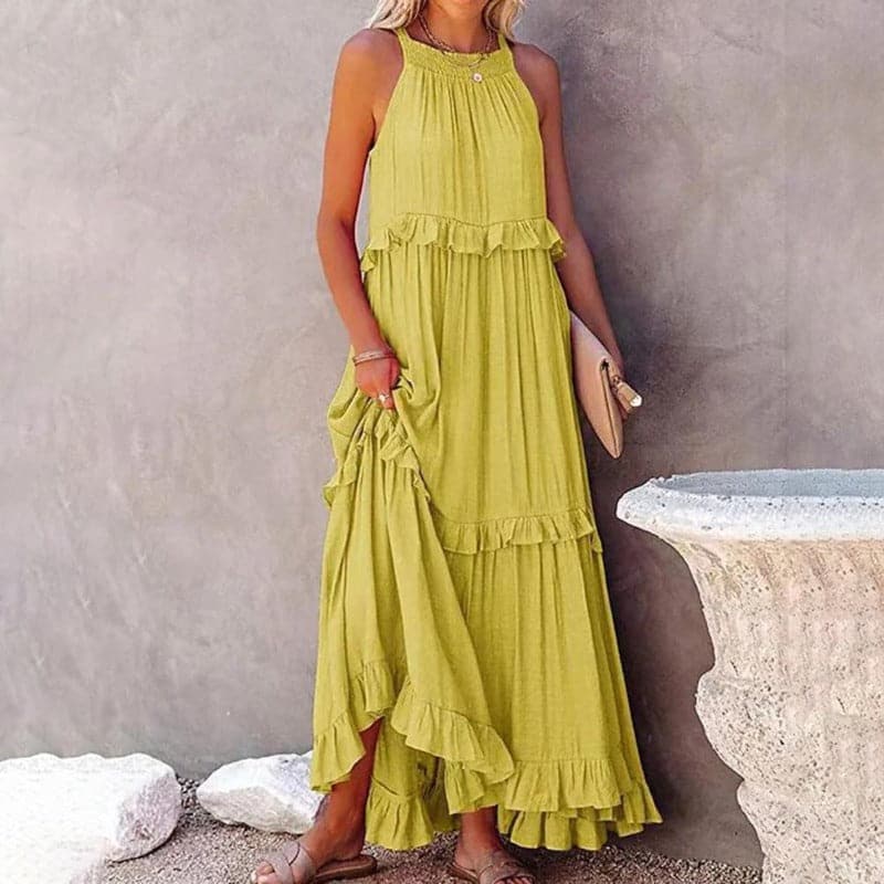 Flowy Sleeveless Maxi Dress with Ruffles