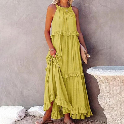 Flowy Sleeveless Maxi Dress with Ruffles