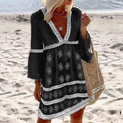 Relaxed Fit V Neck Summer Dress with Ruffles