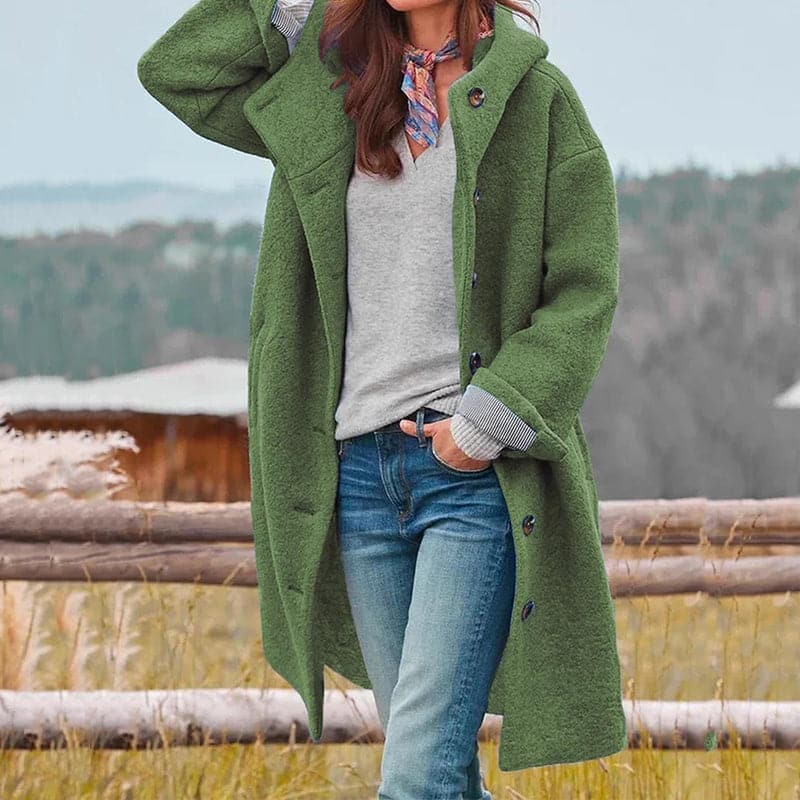 Warm Oversized Women's Wool Coat with Buttons - Nocini