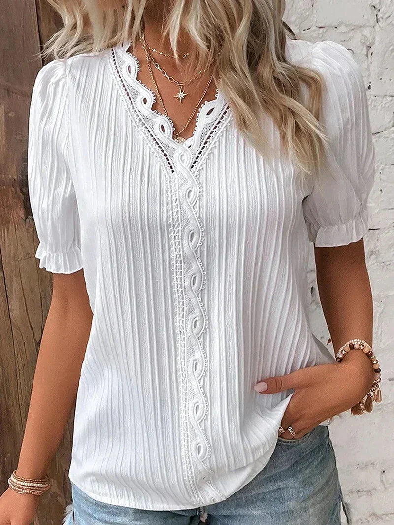 Ladies' Floral Blouse with Ruffles and Bell Sleeves - Nocini