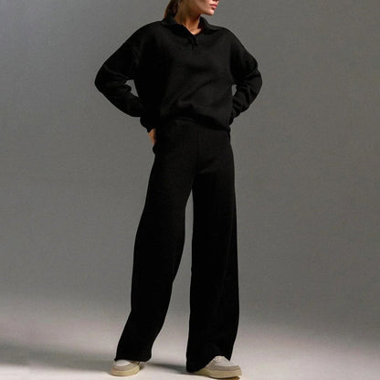 Soft V-Neck Sweater and Loose Fit Pants Set for Women