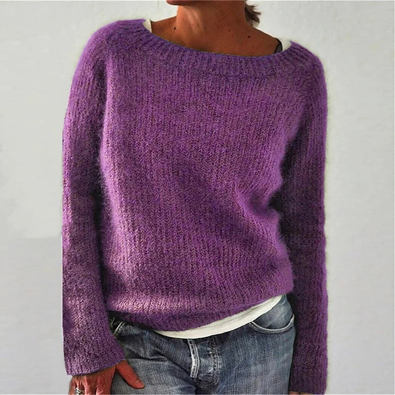 Cozy Women's Thick Cable Knit Crew Neck Sweater