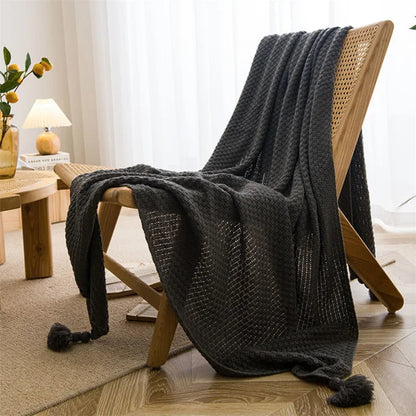 Natural Fiber Soft Throw Blanket with Tassel Trim