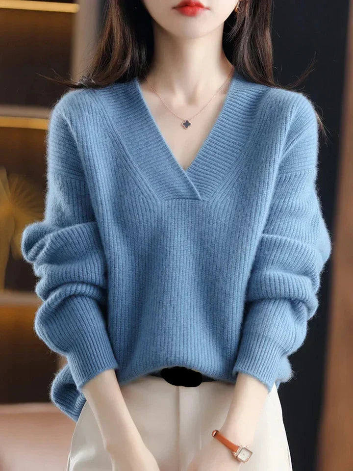 Cozy V-Neck Women's Sweater Soft Ribbed Fit