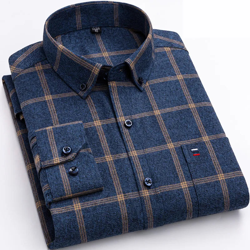 Classic Plaid Flannel Button Down Shirt for Men