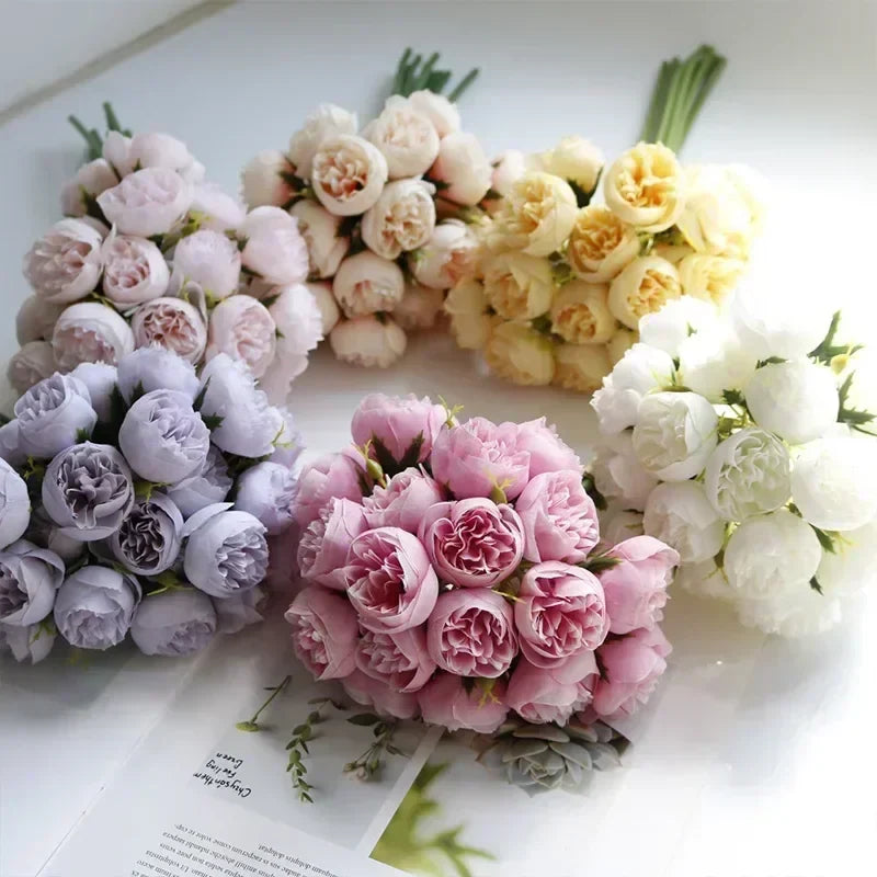 Classic Silk Peony Bouquet With Glass Vase