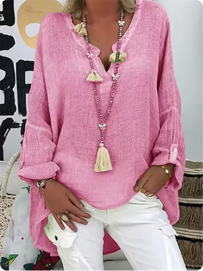 Ladies' Classic V-Neck Shirt with Relaxed Fit Sleeves