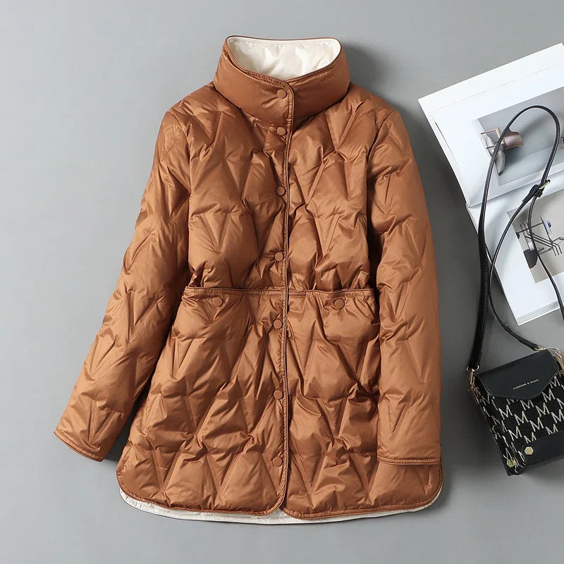 Warm Padded Down Coat with Button Pockets