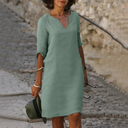 Relaxed Fit V-Neck Short Sleeve Dress for Women