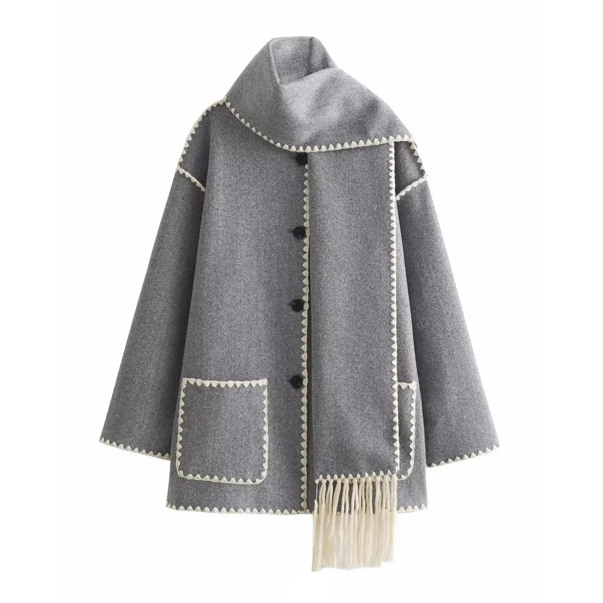 Casual Fit Coat with Scarf, Knee Length Winter Coat