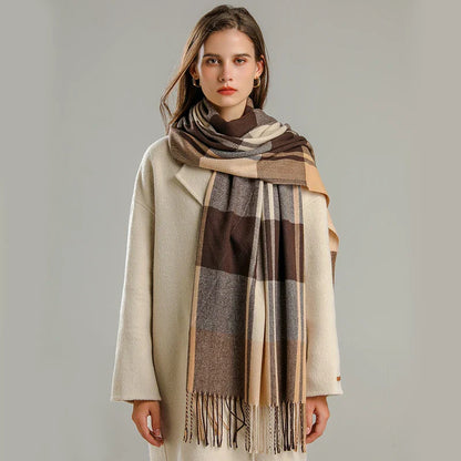 Big Check Fringed Scarf - Nocini