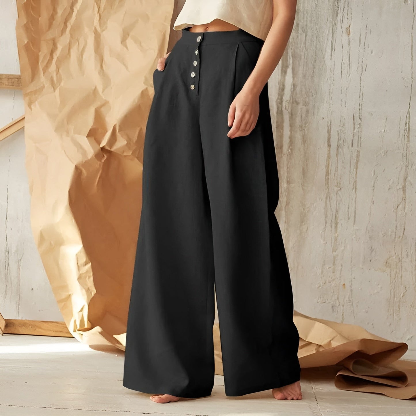Green High-Waisted Wide Leg Pants