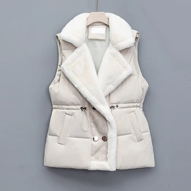 Warm Padded Vest with Fur Trim and Hood