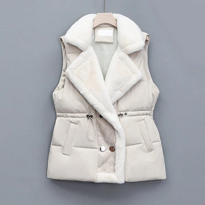 Warm Padded Vest with Fur Trim and Hood