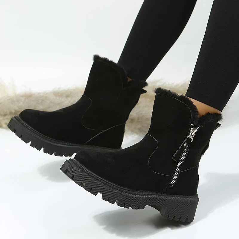 Warm Faux Fur Ankle Boots with Thick Heel