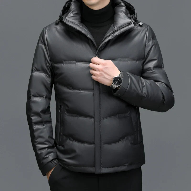 Warm Quilted Leather Puffer Coat