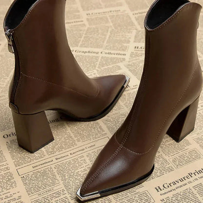 Metal Toe Chelsea Style Leather Ankle Boot