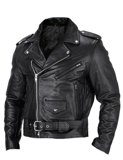 Classic Mens Genuine Leather Biker Jacket
