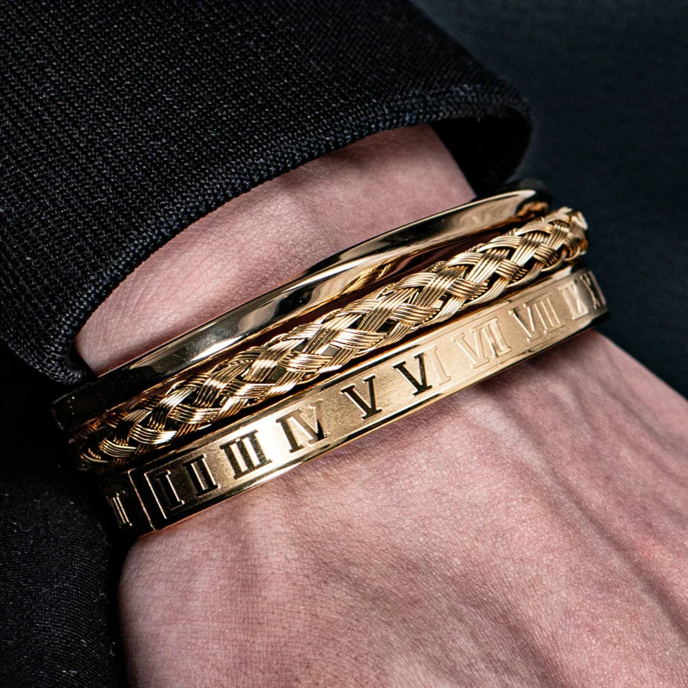 Personalized Roman Numeral Cuff Bracelet Set
