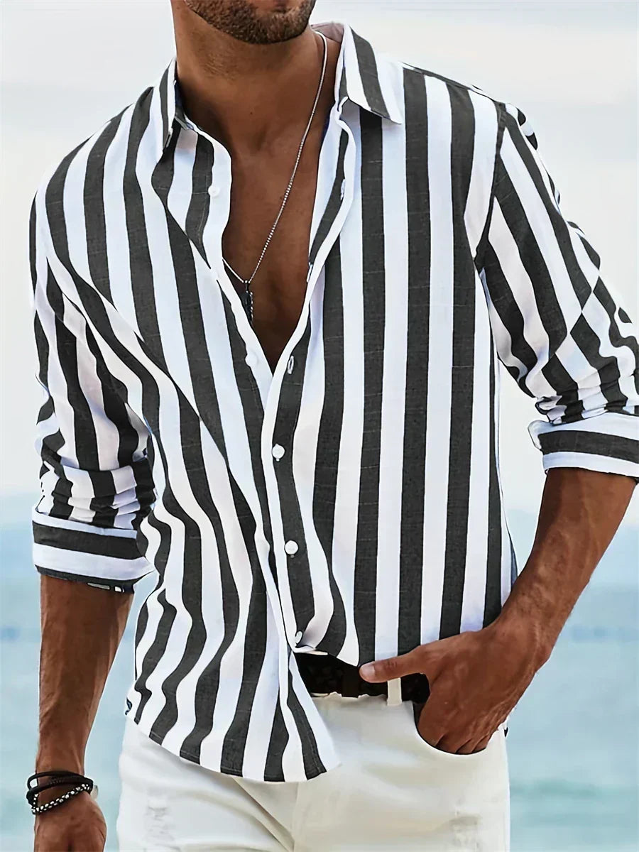 Classic Fit Mens Striped Button Down Shirt